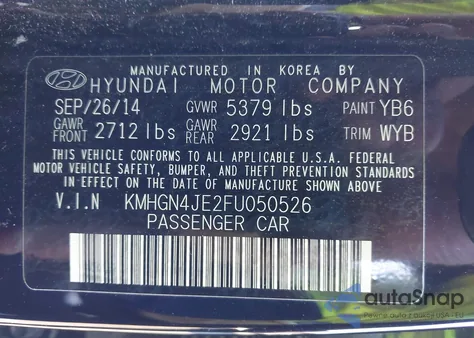 2015 Hyundai Genesis 3.8 из США, поврежденный, VIN KMHGN4JE2FU050526